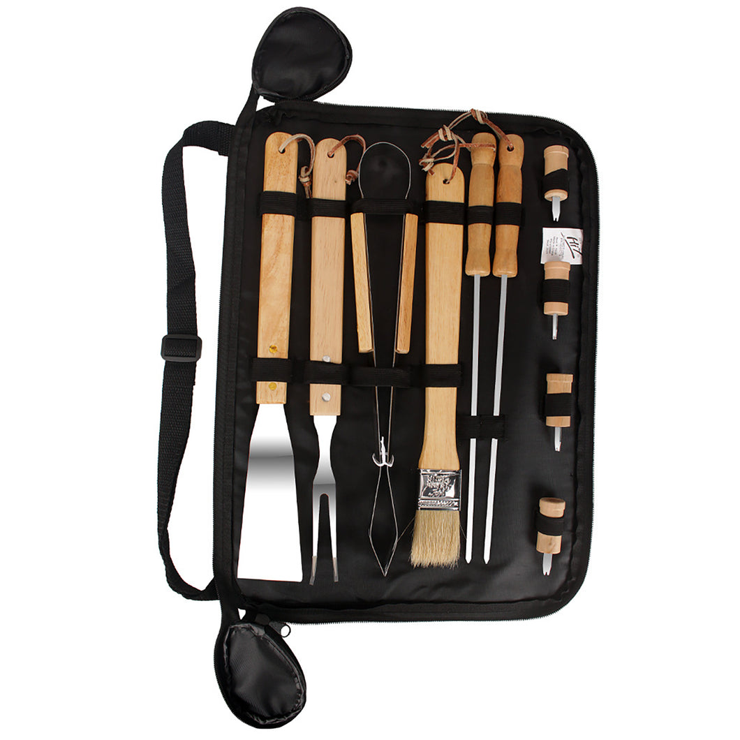 Portable Wood and Stainless Grill Set